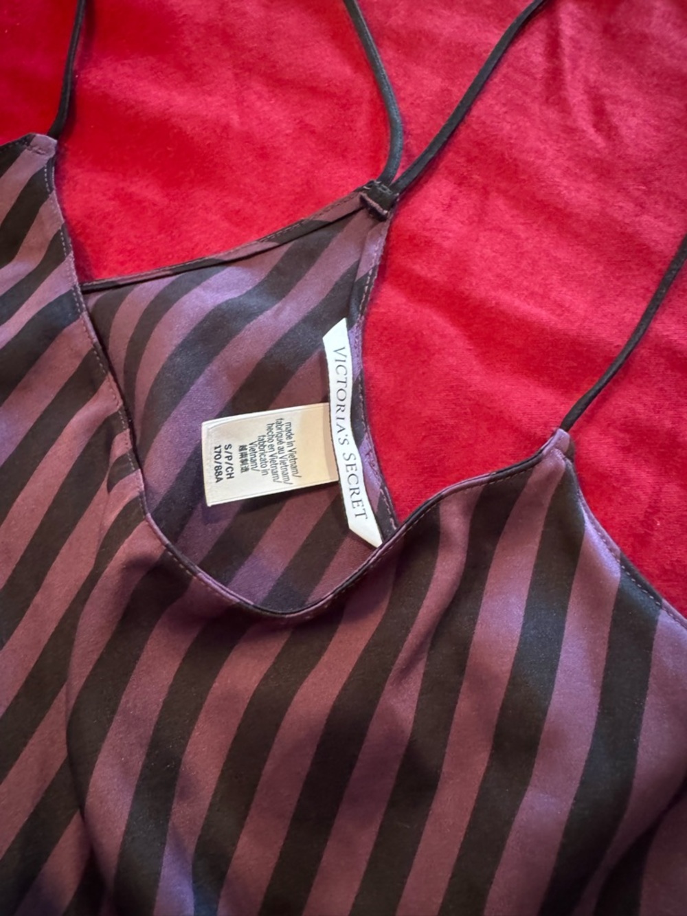 VICTORIA’S SECRET—Striped Satin Cami & Shorts Set in Black and Plum - Picture 3 of 3